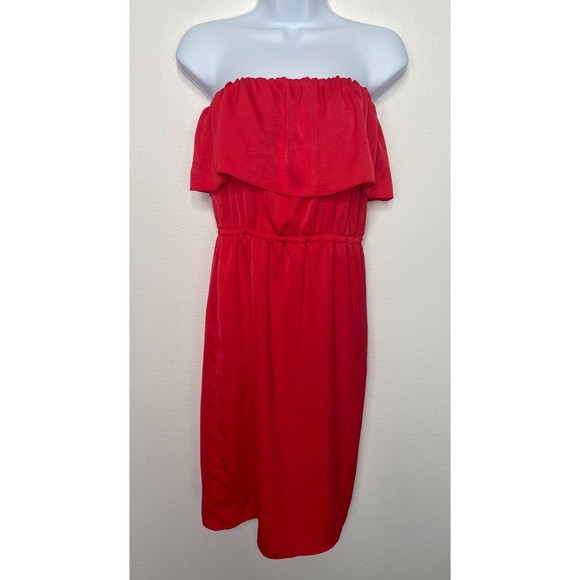 BCBGMaxazria XS Malia Strapless Dress in Red Berry Elastic Waist Ruffle NWT - Picture 5 of 15